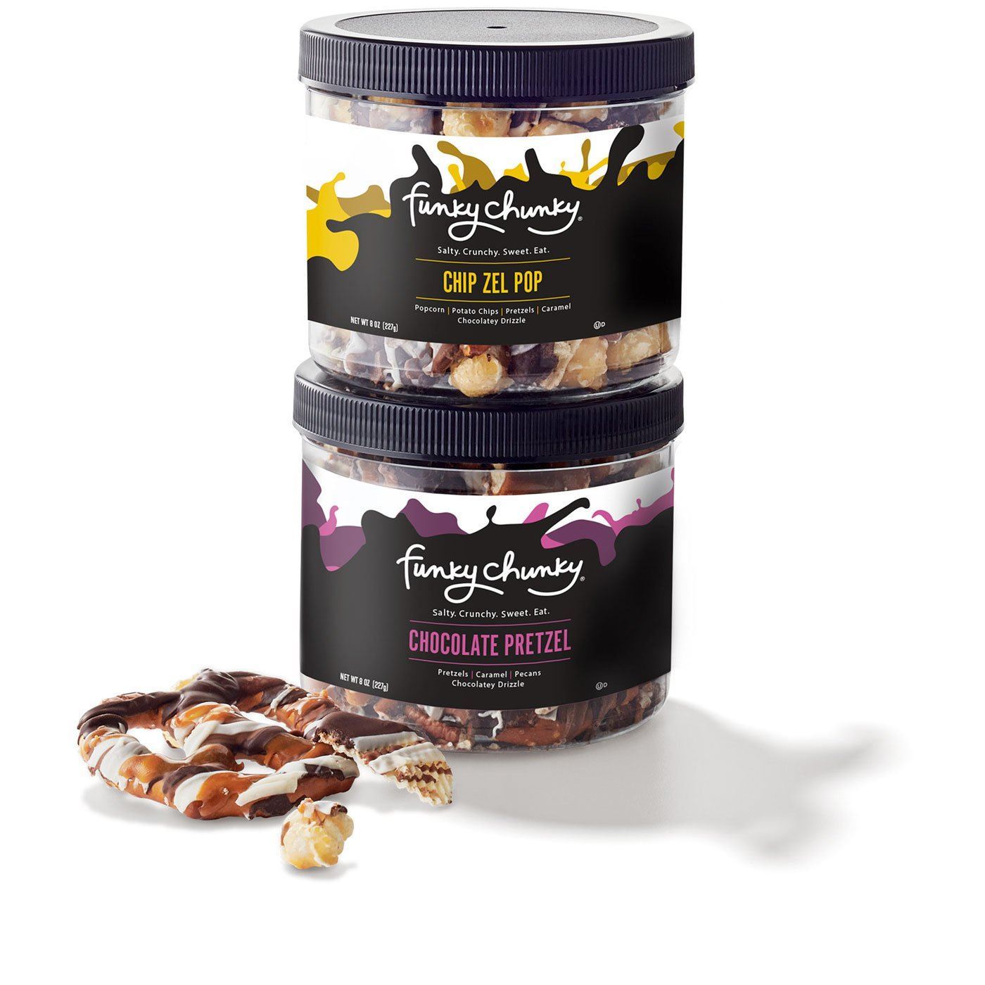 Double Mini Gift Pack-td {border: 1px solid #ccc;}br {mso-data-placement:same-cell;} Features two of our favorite flavors: Chip Zel Pop with crunchy potato chips, salty pretzel sticks and gourmet popcorn drizzled with caramel and three different chocolate-y layers & Chocolate Pretzel with caramel and chopped pecans, drenched in three chocolates. This gift is a terrific way to make someone's day 