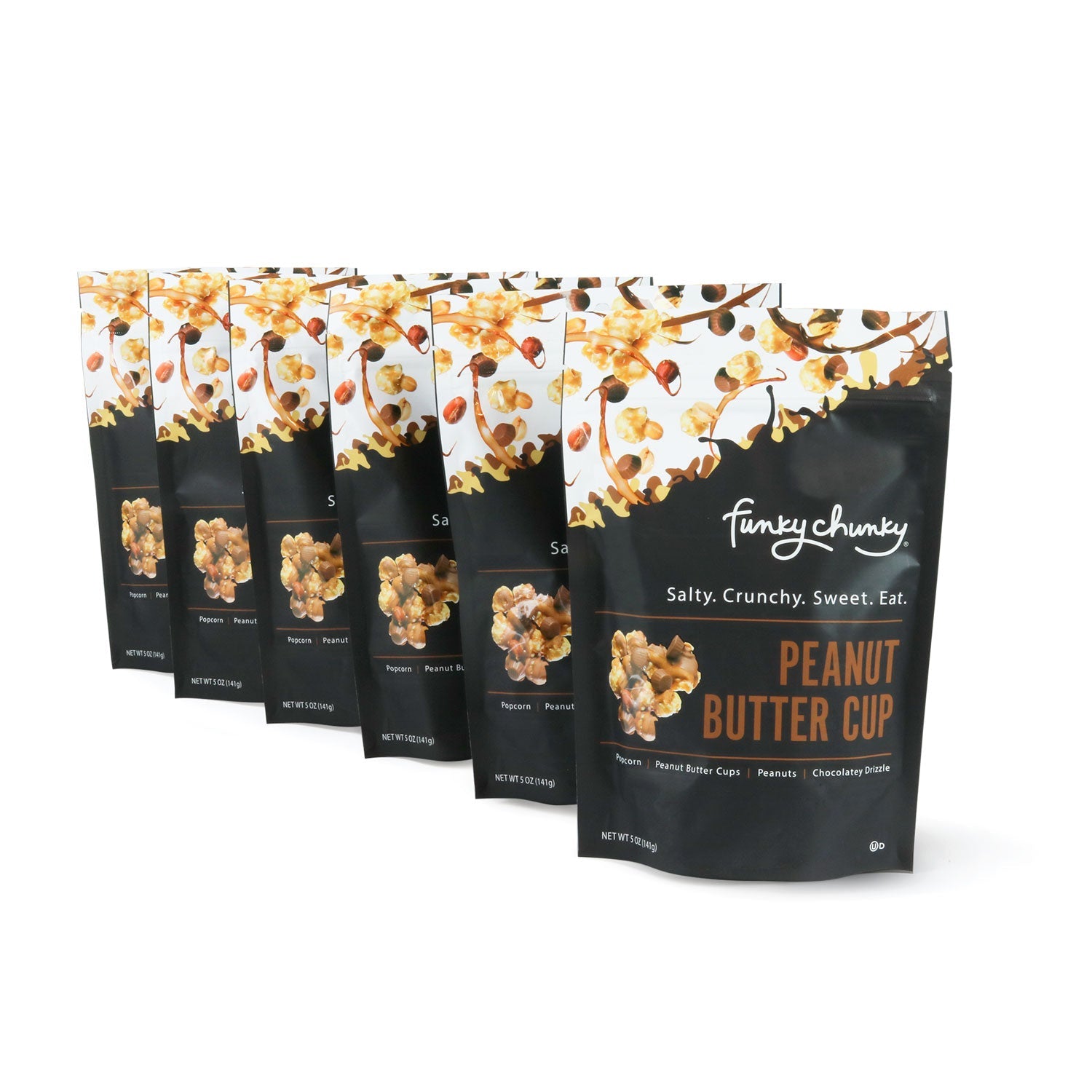 Large Bags | 5 oz - 6 pack-Large, re-sealable bags are the perfect size for stocking stuffers, office gifts or having on hand for drop-in guests. Each bag contains five servings. Includes six 5 ounce bags.-Funky Chunky